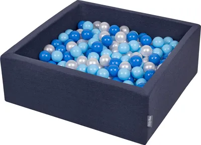 Produktbild von KiddyMoon bällebad 90x30cm/300 bälle ∅ 7cm bällepool mit bunten bällen für babys kinder quadrat, dunkelblau:babyblau/blau/perle