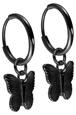 Produktbild von Titan Ohrclicker Creolen SCHMETTERLING Schwarz Innendurchmesser: 12mm + Designstärke: 1,6mm