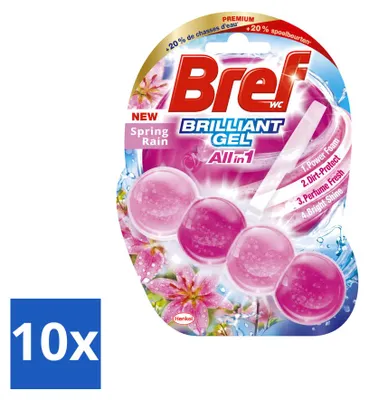 Produktbild von 10 x Bref Brilliant Gel Toiletblock Frühlingsregen 42 g - Vorteilspackung - 10 Stücke