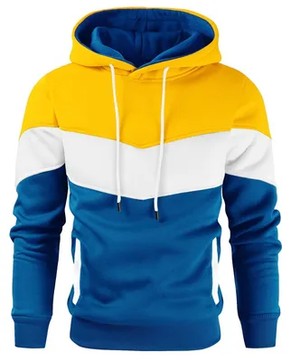 Image de Pull à capuche Heren - Sweat doux décontracté avec poche kangourou - Jaune/bleu