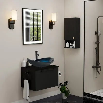 Immagine prodotto di Set di mobili da bagno composto da: mobile sotto lavello da 60 cm, pensile, e lavabo da 53 cm, colore blu e nero