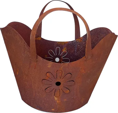 Produktbild von Edelrost Große Handtasche mit Blumen-Motiv 42x38cm Tasche zum Bepflanzen Rost Pflanztasche Blumentopf Windlicht Edelrost Gartendeko