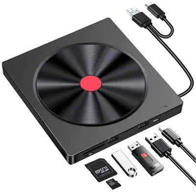 Produktbild von USB 3.0 / Typ-C externes CD/DVD-Laufwerk, kompatibel mit Windows, Mac & Linux, Brenner und Lesegerät für Laptop und Desktop-PC