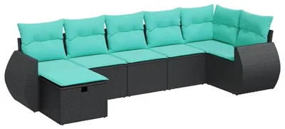 Zdjęcie produktu dla vidaXL 7-częściowa sofa ogrodowa z poduszkami z czarnego polirattanu