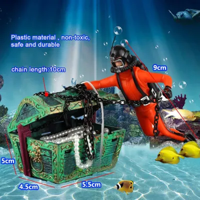 Image de Aquarium Plongeur flottant Ornement Décoration d'aquarium avec coffre à trésor mobile Plongeur flottant Action de bulle