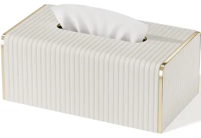 Produktbild von Kosmetiktücherbox Kunstleder rechteckig cremeweiß 25x14,2x10 cm