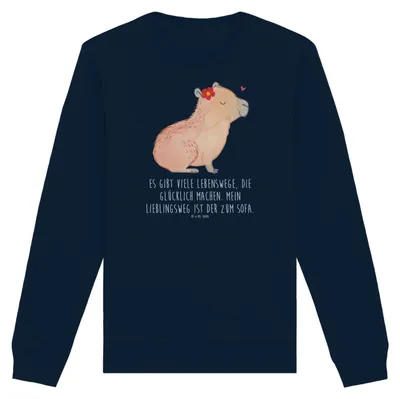 Produktbild von Mr. & Mrs. Panda Baumwoll Pullover Capybara Blume Größe XL - French Navy - Geschenk, Organic Sweatshirt, Pulli, Lustige Sprüche, Sweater