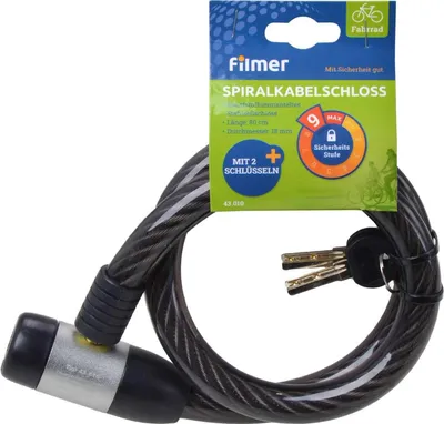 Produktbild von Filmer 43.010 Fahrrad Spiral Kabelschloss 18mm - 80cm - Level 4 - Sicherheitsstufe 9