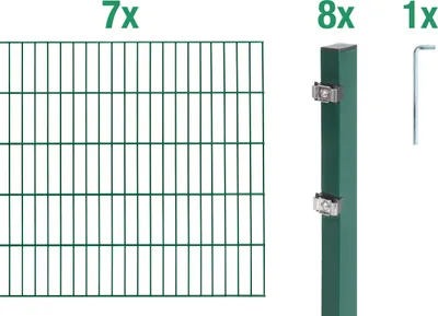 Produktbild von Alberts Doppelstabmatten Zaun, Höhe 100 cm, Länge 14 m, Zaun-Komplettset zum Einbetonieren, grün, Pfosten 60x40 mm