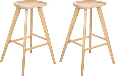 Produktbild von BELIANI Barhocker 2er Set Hellbraun Gummibaumholz Ohne Rückenlehne Retro Stil Tresenhocker Barstühle Küche Esszimmer