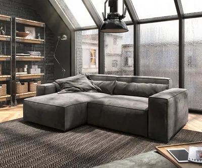 Produktbild von DELIFE Ecksofa Sirpio 230x155 cm Mikrofaser Khakibraun Recamiere variabel mit Hocker