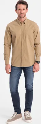 Zdjęcie produktu dla Ombre Clothing Koszula męska z długim rękawem Remliel jasnobrązowy L
