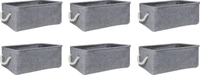 Immagine prodotto di QUVIO Cesto portaoggetti - Set di 6 - Organizzatore - Contenitore - Cesto per giocattoli - Cesto decorativo - Lino - Cotone - Manici in corda - Grigio