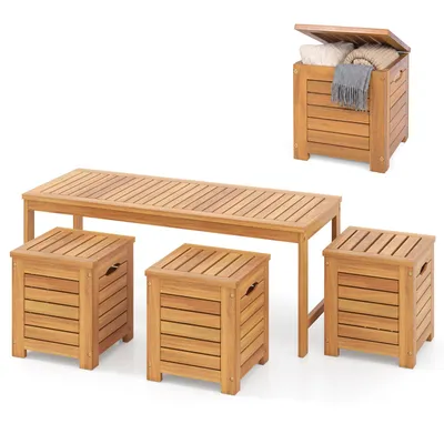 Produktbild von COSTWAY Gartenbank Holz mit 3 Aufbewahrungsboxen, Holzbank Wetterfest, 2-Sitzer Balkonbank, Sitzbank für Garten, Balkon, Terrasse, 115 x 45 x 46 cm