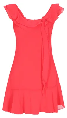Produktbild von Damen Chiffon Kleid, rot, ärmellos, U-Boot-Ausschnitt, Rüschen, reguläre Passform, Gr. S