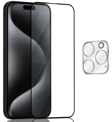 Produktbild von 1-Pack iPhone 15 Pro Displayschutzfolie & 1-Pack Kameraschutz - Gehärtetes Glas 9H - Super Qualität 3D
