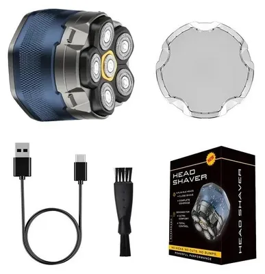 Produktbild von Elektrischer Glatzenrasierer für Männer - 6D Rotationsrasierer - Magnetischer Scherkopf - USB wiederaufladbar - LED Display - Wasserdicht, ganz abwaschbar - Schwarz