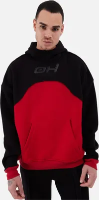 Produktbild von Ossy Homer Oversize Hoodie Baumwolle Kapuzenpullover Uni (M) Rot-Schwarz