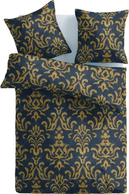 Zdjęcie produktu dla Pościel 2-częściowa (ornament antracyt/pomarańcz) 100% bawełna satynowa, zestaw 135x200cm i 80x80cm, przytulna miękka poszwa na kołdrę - z zamkiem błyskawicznym