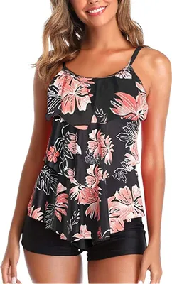 Produktbild von Damen Volants Badeanzug mit Badeshorts Zwei Teilig Bademode XL