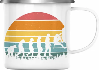 Produktbild von Trendation - Klettern Bergsteigen Geschenk Emaille Tasse Boulder Geschenkidee Berge Evolution (Silber)
