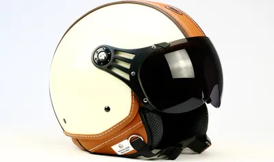 Produktbild von BNO Motorradhelm Pilothelm, Jethelm, PL28, sehr leicht, volle ECE Prüfung, Farbe Beige-Braun Größe S + zusätzliches getöntes Visier