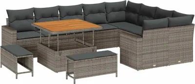 Image de Ensemble de canapés de jardin vidaXL avec coussins, 13 pièces, gris, en polyrotin