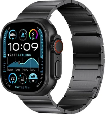 Produktbild von FFO2World Edelstahl-Magnetarmband – Passend für Apple Watch 42/41/40/38 mm – Kompatibel mit Series 11/10/SE/9/8/7/6/5/4/3/2/1 – Schwarz