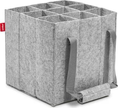 Produktbild von 9er Flaschentasche Filz – Flaschenträger für bis zu 9 Flaschen – Geräuschlos dank Filz-Innenwänden – Stabil & formfest bis 14kg – Mit Trennwänden für Ordnung & Sicherheit – Reißfeste Trageriemen