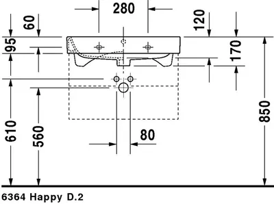 Produktbild von Duravit Möbelwaschtisch Möbelwaschtisch HAPPY D.2 mit Überlauf, Hahnlochbank, 650 x 505 mm weiß