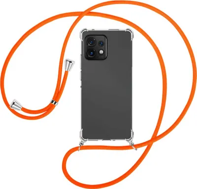 Produktbild von Handykette Backcover-Schutzhülle mit Band (Metall silberfarben) für Motorola Edge 40 Pro (Moto X40) - neonorange