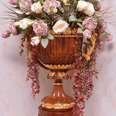 Produktbild von Casa Padrino Luxus Barock Deko Vase Braun / Gold H. 55 cm - Barockstil Massivholz Blumenvase - Italy