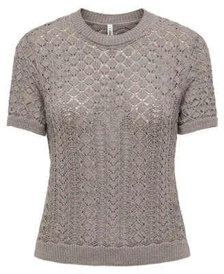 Produktbild von ONLY Kurzarm Strickpullover Häkelmuster Rundhals Unifarben  Größe: M