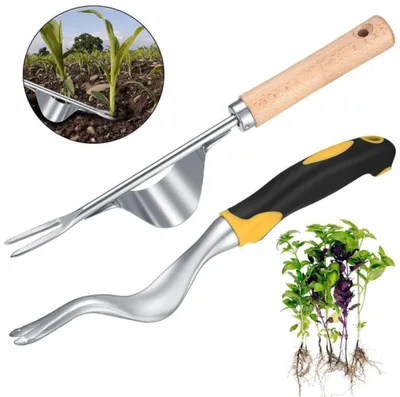 Produktbild von Unkrautstecher - 2er Set - Y-förmiger Distelstecher aus Edelstahl - Gartenkralle mit Griff - Unkrautentferner für Gartenarbeit und Pflanzenpflege
