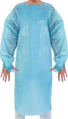 Produktbild von Medi-Inn CPE-Schutzkittel Einmalkittel zum Binden mit Daumenschlaufen blau 140 x 110 cm (10 Stück)