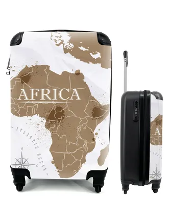 Produktbild von MuchoWow® Koffer Handgepäck Trolley Rollkoffer Kleine Reisekoffer mit 4 Rollen - Weltkarte - Braun - Afrika - Cabin Size < 55x40x23 cm & 55x40x20 cm - Fotokoffer - Kabinenkoffer - Boardgepäck - Reise-Box - Reisekoffer - Reisegepäck - Koffer mit Bild - Trolley für Kinder