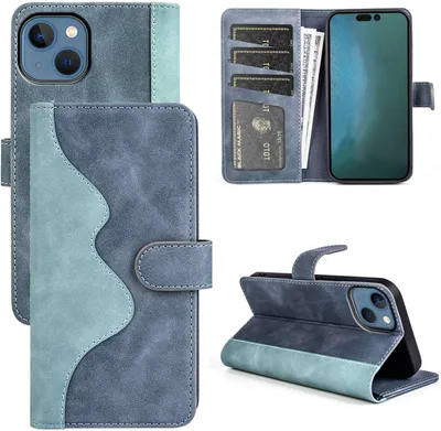 Produktbild von Für Apple iPhone 14 Design Handy Tasche Blau Etuis Kunst-Leder Hülle Cover Case
