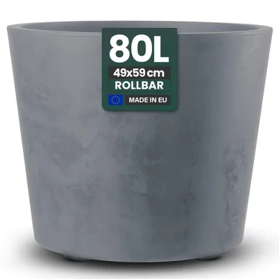 Produktbild von Kreher® XXL Pflanzkübel „Millennium“ Ø59xH49 cm - 80L - Grau - Pflanzkübel mit Rollen - Wetterfest & Stabil für Garten, Balkon und Terrasse
