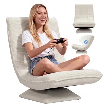 Produktbild von CRELIV -360° Loungesessel drehbar, gepolsterter Relaxsessel ohne Armlehnen, weicher Stoffbezug, moderner Drehsessel, Cremeweiß