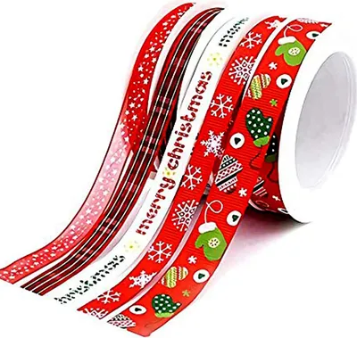 Produktbild von 25 Meters Weihnachtsbänder Ripsband Dekoband Schleifenband Satinband Geschenkband für Weihnachten Geschenkverpackung Hochzeit Weihnachtsdekoration Party und Geburtstag (5 Rolls Ribbon)