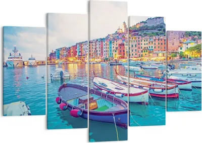 Produktbild von Bild auf Leinwand - Leinwandbild - 5 Teile - Porto Boote die Farben - 150x100cm - Wand Bild - Wanddeko - Wandbilder - Leinwanddruck - Bilder - Wanddekoration - Leinwand bilder - EA150x100-4395
