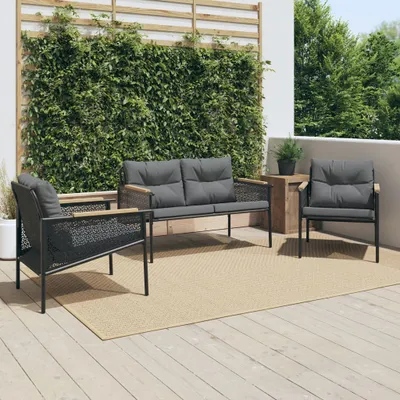 Obrázok produktu pre Maison Exclusive – 3-dielna sada balkónového nábytku s vankúšmi, čierna oceľ
