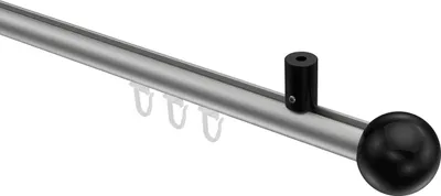 Produktbild von Interdeco Innenlaufstange / Gardinenstange mit Innenlauf Silbergrau / Schwarz, Typ Sonius Luino (Kugel) Deckenmontage, 20 mm Ø 1-läufig, 200 cm