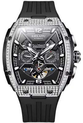 Productafbeelding van Herenuhren GELATU Luxury Skeleton, automaat, siliconen band, zwart