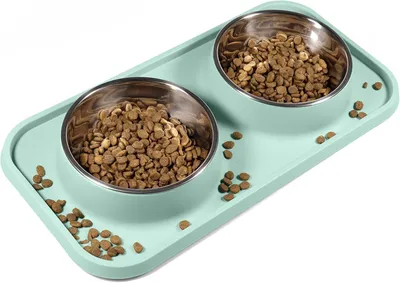 Productafbeelding van Hondenvoerbak, voerbak voor katten, kattenbakken, antislip siliconenmatten met standaard, afneembare voer- en waterbakken