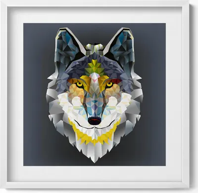 Produktbild von Wolfskopf– Wandbild mit Rahmen – Gerahmtes Bild  – Wanddekoration – 50x50 cm –  Weiß Rahmen