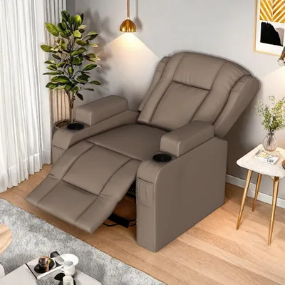 Image de Fauteuil de massage électrique marron avec USB, porte-gobelets, télécommande, fonction inclinable, vibration et chauffage