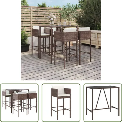 Produktbild von The Living Store 5-tlg. Gartenbar-Set mit Kissen Braun Poly Rattan