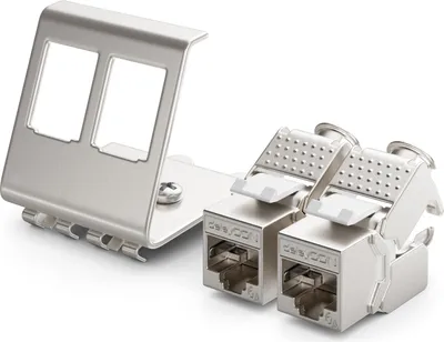 Produktbild von deleyCON 2x CAT6a Keystone Jack Modul mit 1x 2-Port Hutschienenadapter als Set Metall STP Schirmung RJ45 Buchse 10 Gbit/s Netzwerk Snap-In Montage für 35mm Hutschienen