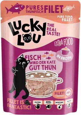 Image de Lucky Lou Extrafood Filet de thon en Sud Nourriture pour chats Nourriture humide pour chats Complément alimentaire